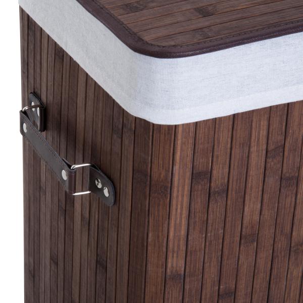 Cesto de Roupa de Bambu Dobrável Cesto para Roupa Suja 70L com Tampa e Bolsa Amovível 40x30x60 cm Bambu