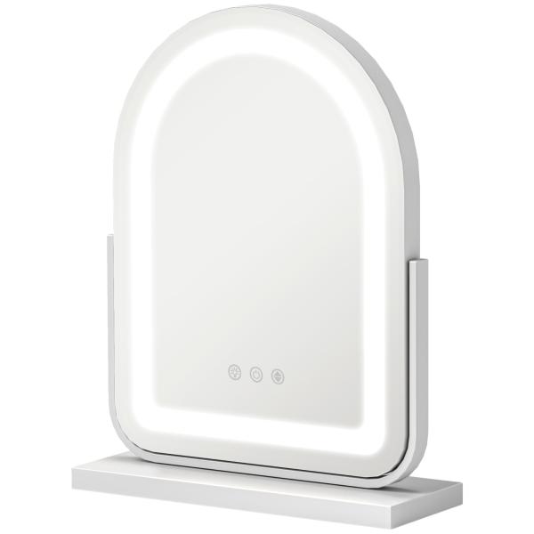 Espelho de Maquilhagem com Luz LED Giratório com 3 Modos de Iluminação Rotação Regulável de 360° e Função de Memória Branco