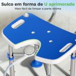 Cadeira de Duche para Pessoas Idosas Antideslizante com Altura Ajustável em 5 Posições Suporte para Duche de Mão 48x47,5x72 - 82 cm Azul