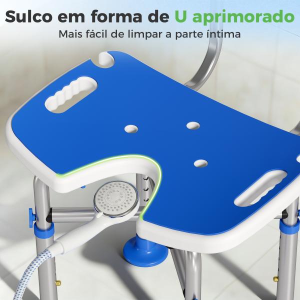 Cadeira de Duche para Pessoas Idosas Antideslizante com Altura Ajustável em 5 Posições Suporte para Duche de Mão 48x47,5x72 - 82 cm Azul