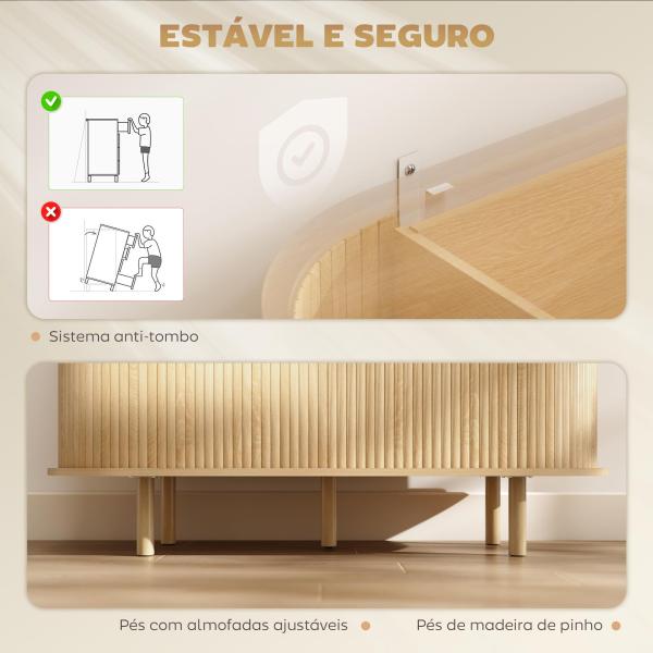Aparador com Portas Tambor Deslizantes Design Moderno para Sala de Estar com 4 Compartimentos e Pés de Madeira 120x40x78 cm Carvalho