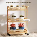Carrinho de Cozinha Estreito de 3 Níveis com Rodas e Pega para Sala, Casa de Banho, Espaços Pequenos 55x20x75 cm Natural