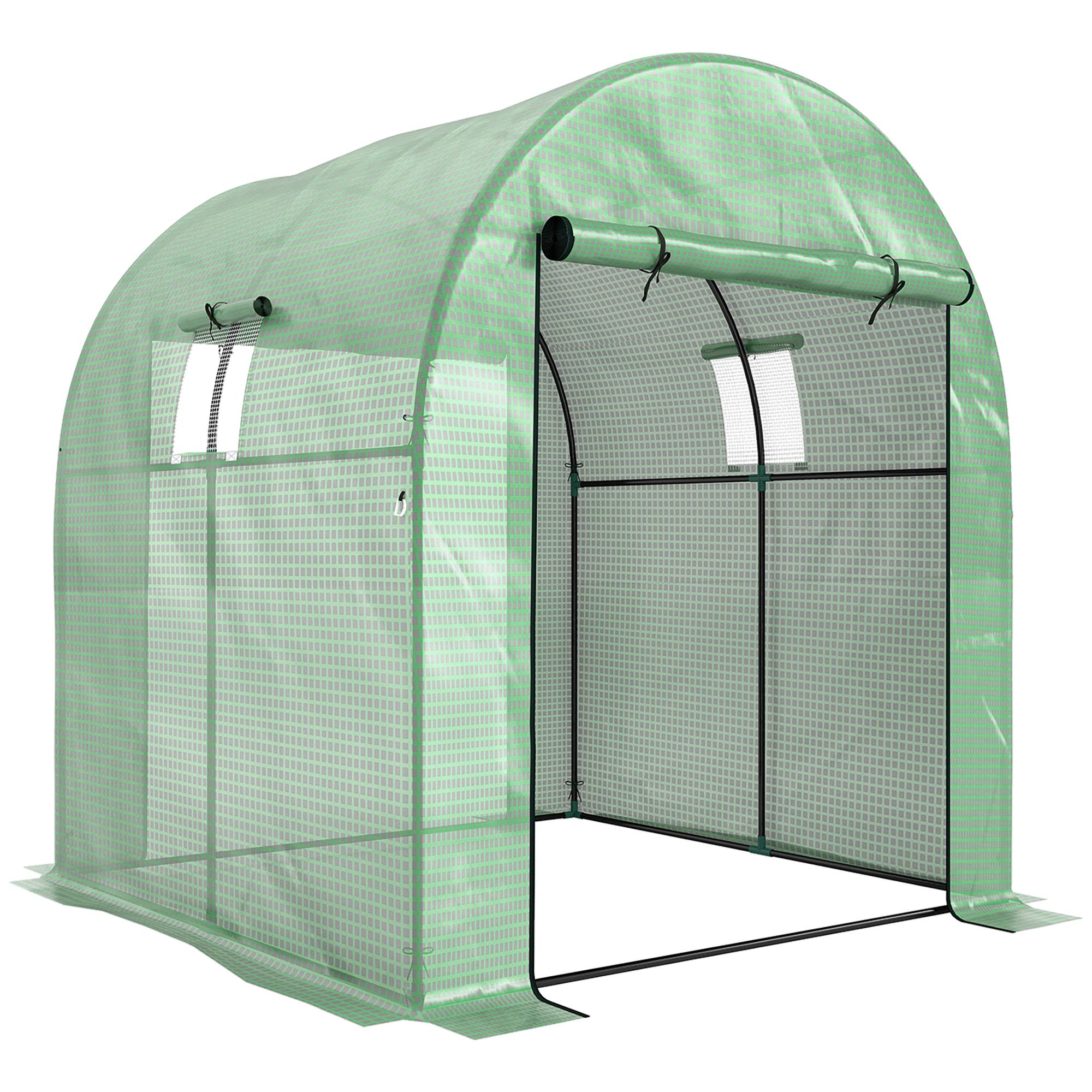 Estufa de Exterior com 2 Portas Enroláveis 2 Janelas em Rede Cobertura PE 135g/m² Anti - UV Cultivo e Plantas 180x180x200 cm Verde