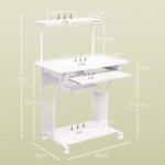 Secretária para Computador com Rodas, Bandeja para Teclado, Suporte para CPU e Prateleiras 80x50x130 cm Branco