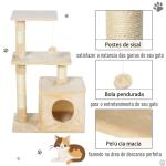 Arranhador para Gatos 50x30x81,5 cm Centro de Atividades para Gatos com Poste de Sisal Plataformas e Caverna Bege