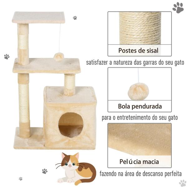 Arranhador para Gatos 50x30x81,5 cm Centro de Atividades para Gatos com Poste de Sisal Plataformas e Caverna Bege