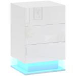 Mesa de Cabeceira com Faixa de Luz LED Multicolor Mesa Auxiliar com 3 Gavetas Estilo Moderno 40x35x60 cm Branco Brilhante