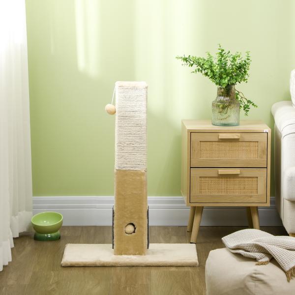 Poste Arranhador para Gatos 79 cm Arranhador para Gatos com Bola Suspensa e Poste de Juta 59,5x39x79 cm Creme e Bege