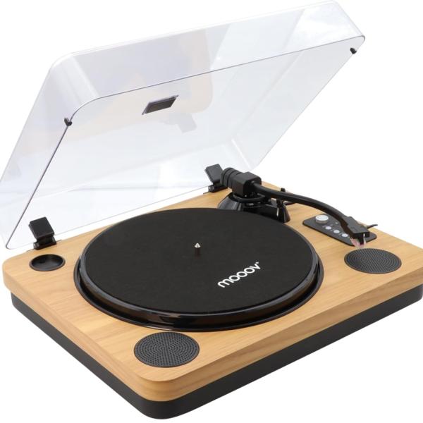 Gira Discos Bluetooth Mooov 33/45/78 RPM c/ Colunas (Madeira/Preto) - METRONIC