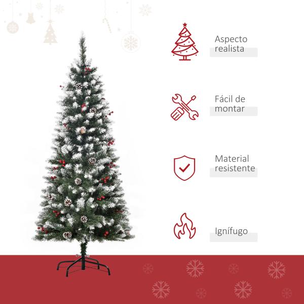 Árvore de Natal Artificial 150cm com 408 Ramos 28 Bagas 24 Pinhas Folhas de PVC e Suporte Metálico para Interiores Verde