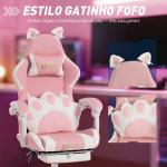 Cadeira Gaming com Orelhas de Gato, Encosto Reclinável 90 - 135°, Apoio para os Pés Retrátil, Almofada Lombar e Apoio de Cabeça - Rosa