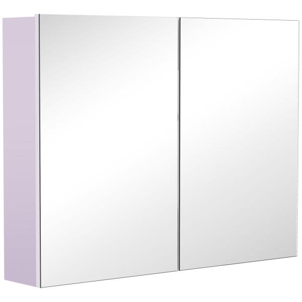 Armário Casa de Banho com Espelho com 2 Portas 3 Prateleiras Internas Estilo Moderno 80x15x60 cm Roxo Claro