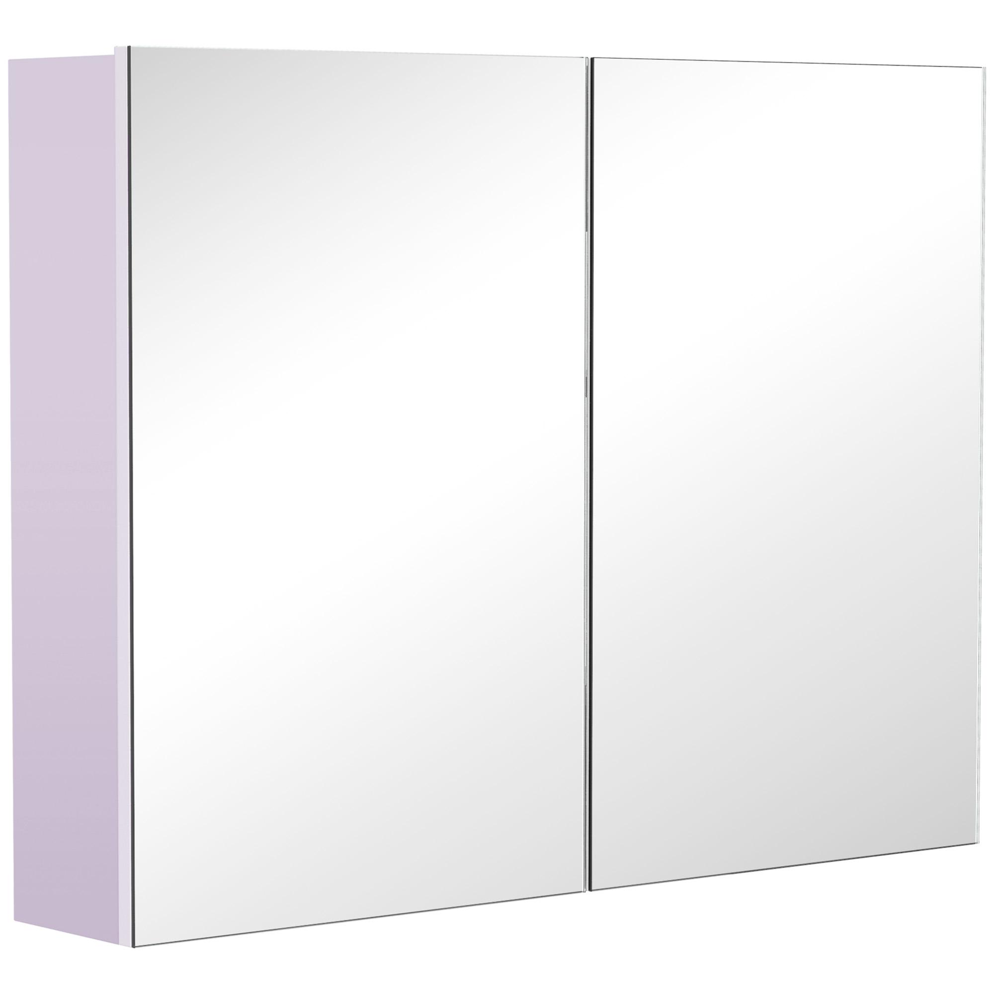 Armário Casa de Banho com Espelho com 2 Portas 3 Prateleiras Internas Estilo Moderno 80x15x60 cm Roxo Claro