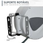 Carretel de Mangueira de Ar Comprimido Automático de 15m Conector de 1/4'' BSP com Suporte para Parede Giratório 180° Diámetro Interno 3/8'' (9,5x15 mm) Cinza