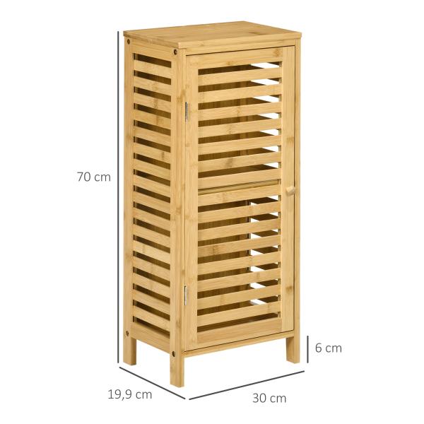 Armário Auxiliar Casa de Banho de Bambu Armário Casa de Banho com Prateleiras Ajustáveis Anti - Tombo 30x19,9x70 cm Madeira
