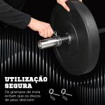 Barra de Pesos de Aço180 cm Ø50 mm com 2 Grampos Carga 200 kg Barra Olimpica para Discos de Ø5 cm Prata e Preto
