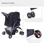 Carrinho para Animais de Estimação Dobrável para Cães com Capô Ajustável Cesta de Armazenamento e Rodas com Freio Tecido Oxford Estrutura de Aço 74x46x94cm Preto