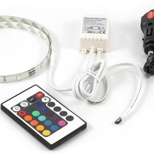 Pack Fita 30 LEDs IP65 RGB (1 metro) 12/24V + Controlador + Cabo Alimentação Isqueiro - ALL Ride