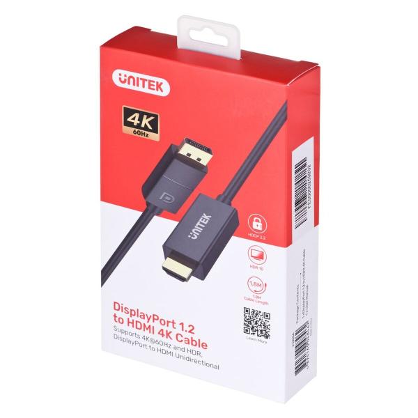 Cabo DisplayPort a HDMI Unitek V1608A Preto 1,8 m