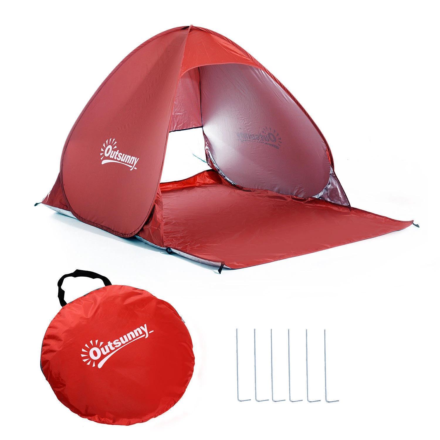 Tenda Pop - up Instantâneo e Portátil com Janelas Protetoras para Piquenique Praia e Camping com Proteção UV vermelho