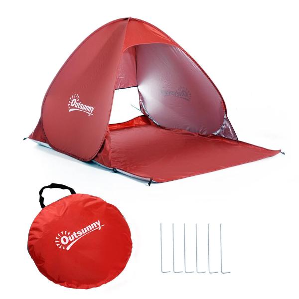 Tenda Pop - up Instantâneo e Portátil com Janelas Protetoras para Piquenique Praia e Camping com Proteção UV vermelho