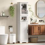 Coluna Casa de Banho com Porta de Vidro Prateleiras Ajustáveis Gaveta para Espaços Pequenos 40x31x170 cm Branco