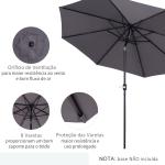 Chapéu de Sol de Jardim Ø295x250cm com Manivela Chapéu de Sol Exterior com Mecanismo de Inclinação e Mastro Desmontável de Metal para Terraço Piscina Pátio Cinza Escuro