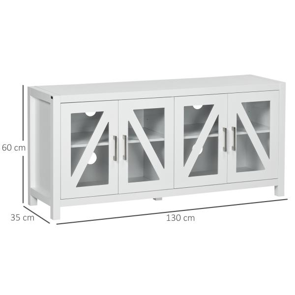 Móvel de TV para Televisores de até 58" com 4 Portas de Vidro Temperado e Prateleiras Ajustáveis 130x35x60 cm Branco