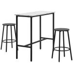 Conjunto de Mesa Alta com 2 Bancos Redondos com Estrutura de Aço Estilo Moderno para Cozinha Sala de Estar Branco e Preto