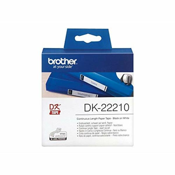 Papel Contínuo para Impressoras Brother DK22210 29 x 30,48 mm Branco Preto 80 g/m² (1 Unidade)