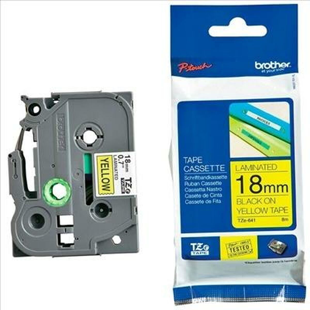 Cinta laminada para máquinas rotuladoras Brother TZeS641 Preto/Amarelo 18mm 18 mm x 8 m
