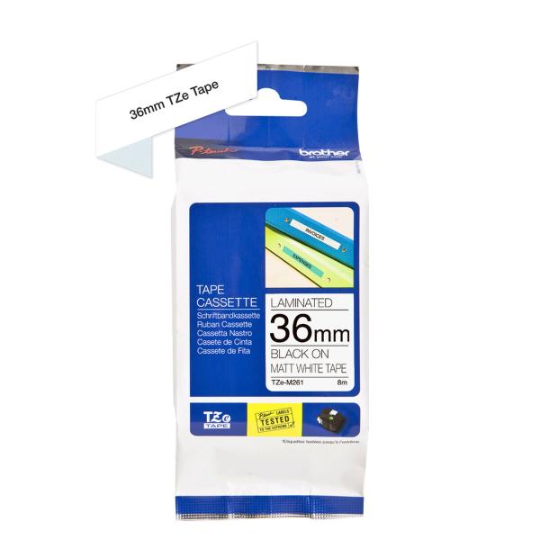 Cinta laminada para máquinas rotuladoras Brother TZEM261 Branco Preto (1 Unidade)
