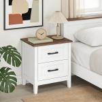 Mesa de Cabeceira Mesa de Cabeceira com 2 Gavetas Estilo Rústico 45x30x50 cm Branco