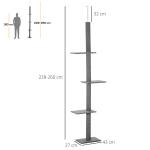 Arranhador para Gatos do Chão ao Teto com Altura Ajustável, 4 Plataformas e Poste 43x27x228 - 260 cm Cinzento