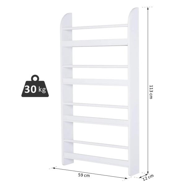 Estante de Parede para Livros com 4 Prateleiras Estante de Livros para Escritório Dormitório Entrada Carga Máxima 30 kg 56x12x113 cm Branco