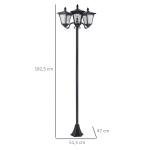 Candeeiro Solar de Jardim com 3 Luzes LED Impermeável IP44 Sensor de Noite Candeeiro de Exterior 51,5x47x182,5cm Preto