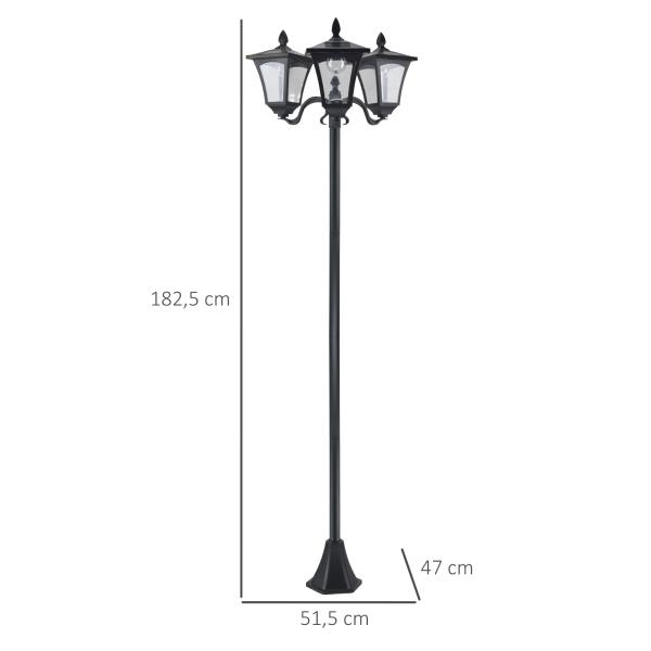 Candeeiro Solar de Jardim com 3 Luzes LED Impermeável IP44 Sensor de Noite Candeeiro de Exterior 51,5x47x182,5cm Preto