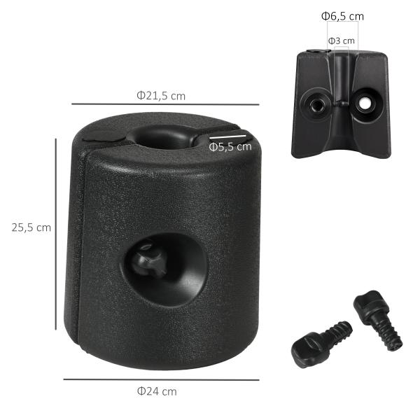 Conjunto de 4 Pesos para Tendas Dobráveis Suportes Recarregáveis com 8,7 kg de Água ou 12 kg de Areia Ø21,5/24x25,5 cm Preto
