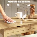 Carrinho Auxiliar com Rodas em Bambu 2 Gavetas 2 Prateleiras de Ripas 100x43x75 cm Madeira