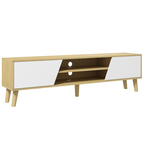 Móvel de TV com 2 Portas e 2 Estantes para Televisores de até 65 Polegadas 150x30x42 cm Madeira e Branco