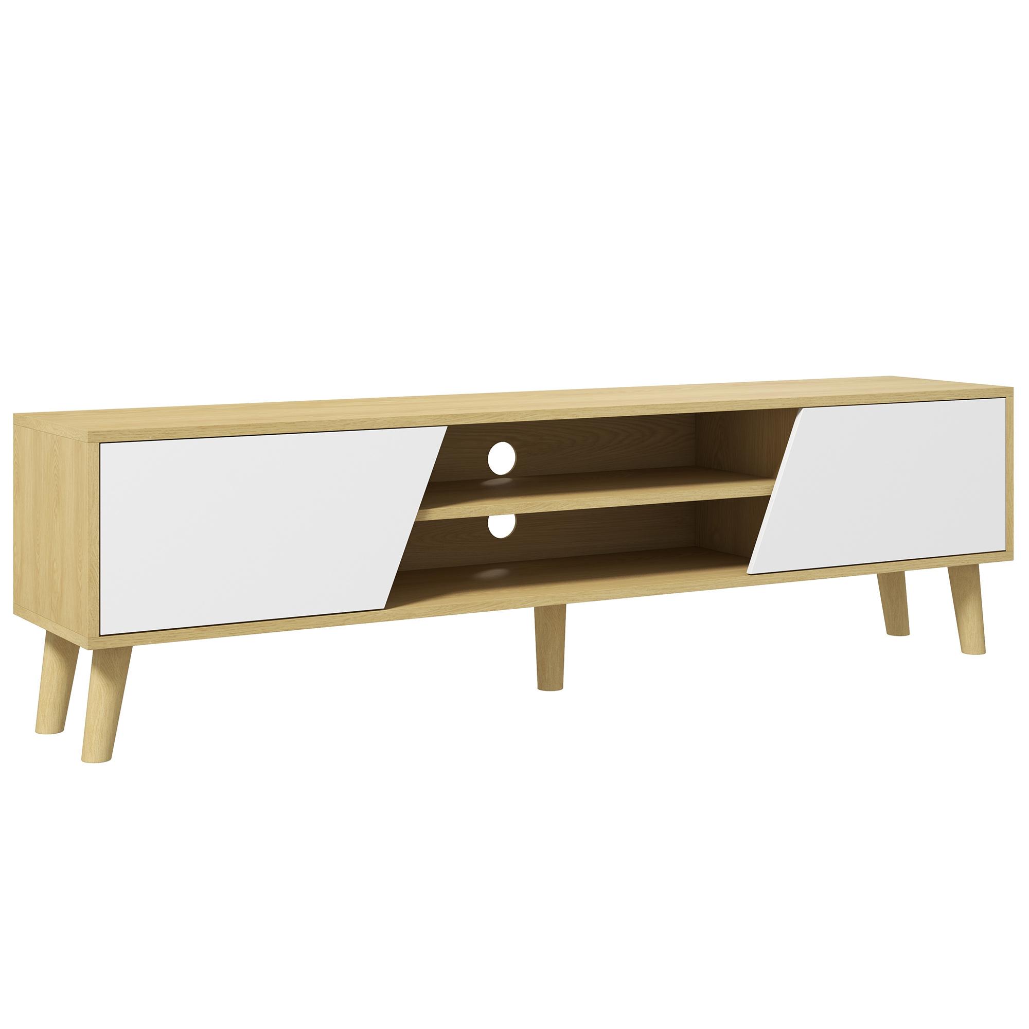 Móvel de TV com 2 Portas e 2 Estantes para Televisores de até 65 Polegadas 150x30x42 cm Madeira e Branco