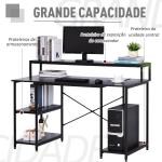 Mesa para Computador com Prateleiras Pés Ajustáveis ​​Moldura de Metal 140x60x93 cm