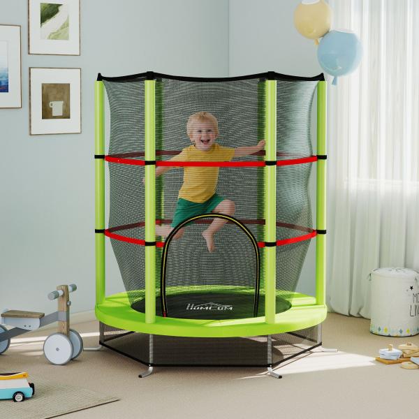 Trampolim Infantil Ø140x190 cm Trampolim para Crianças de 3 - 6 Anos com Rede de Segurança Carga 45 kg para Interior Verde