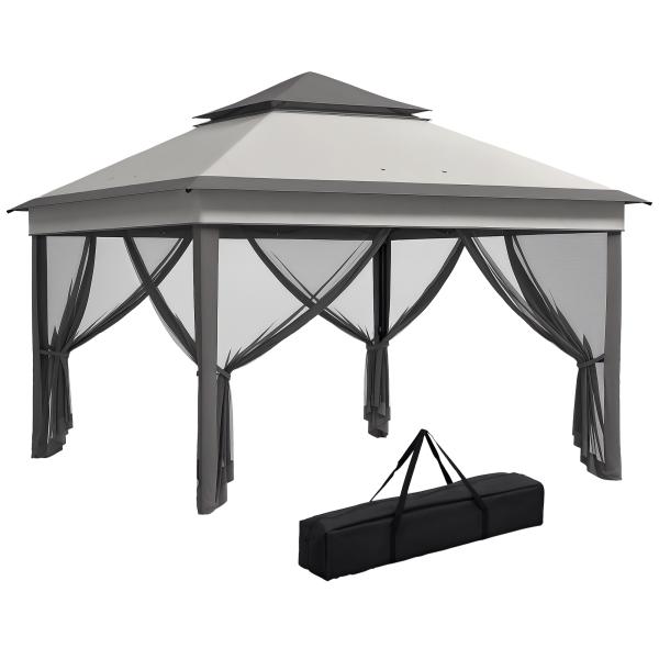 Tenda Dobrável 3,26x3,26x2,72 m com Altura Ajustável 4 Painéis de Malha Proteção UV30+ e Bolsa de Transporte Cinza