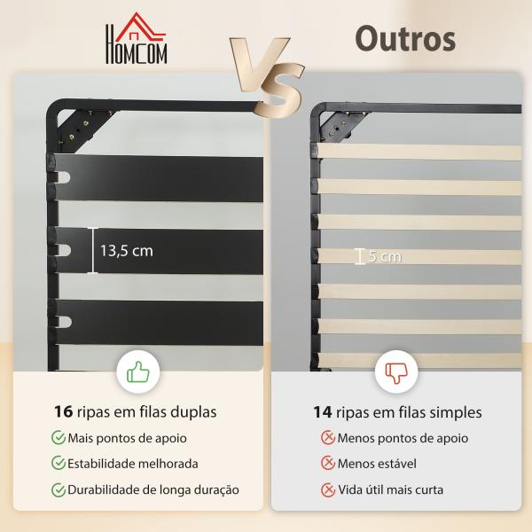 Estrutura de Cama 160x200 cm com Espaço de Armazenamento Abaixo e Ripas de Álamo Fácil de Montar Carga 350 kg Preto