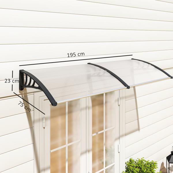 Marquise para Portas e Janelas 195x75cm Marquise com Proteção para Sol e Chuva com Painéis de Policarbonato Transparente