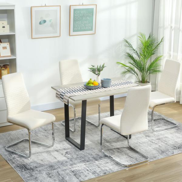 Conjunto de 4 Cadeiras de Sala de Jantar com Assento Acolchoado e Pés de Metal Cadeiras Cantilever Modernas 45x61x98 cm Creme