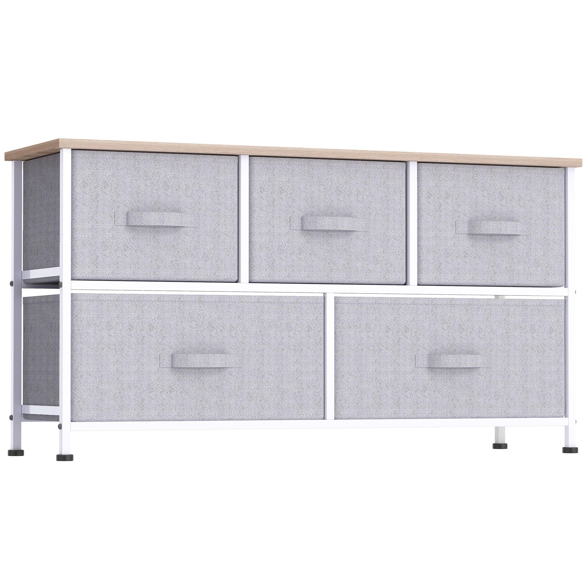 Cómoda com 5 Gavetas de Tecido Cómoda para Quarto Estrutura Metálica 100x30x54 cm Cinzento