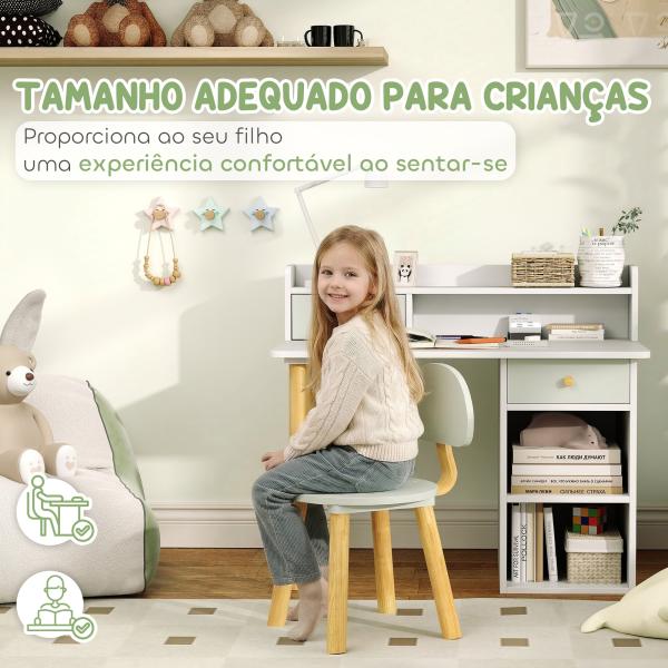 Conjunto de Secretária e Cadeira para Crianças Mesa de Estudo com Prateleiras e Gaveta Carga 80 kg 85x48x73 cm Verde