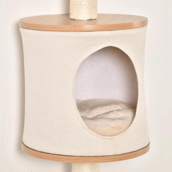 Árvore para Gatos de Parede com Múltiplas Plataformas Caverna Cama Superior Almofada Removível Postes Arranhadores de Sisal Torre para Escalar 38x30x149cm Bege e Carvalho